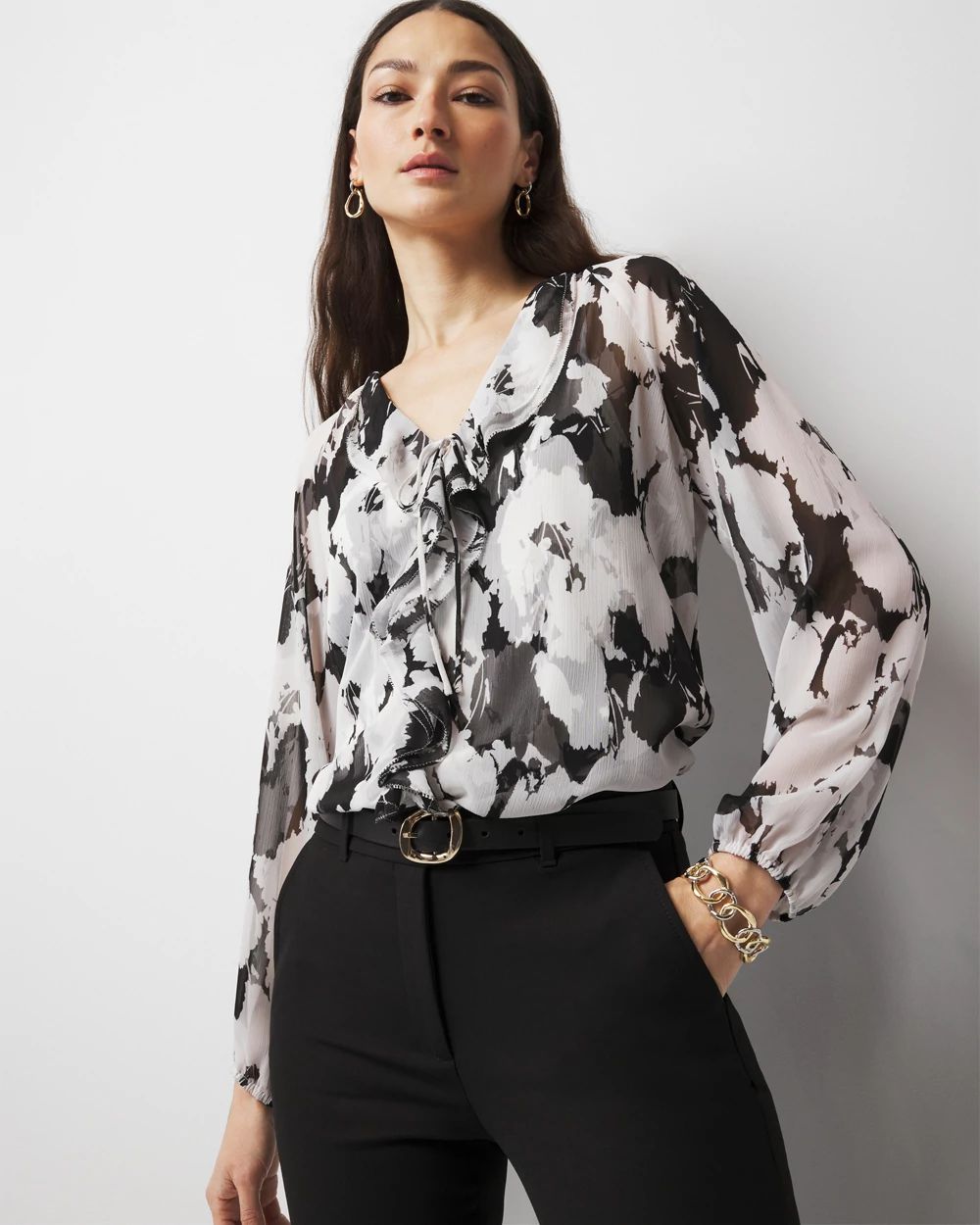 2170 Black Ruffle Sleeve Blouse